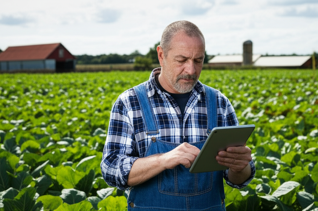 Farmer using a tablet in the field